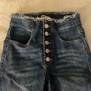 High waisted frey detail button up jeans